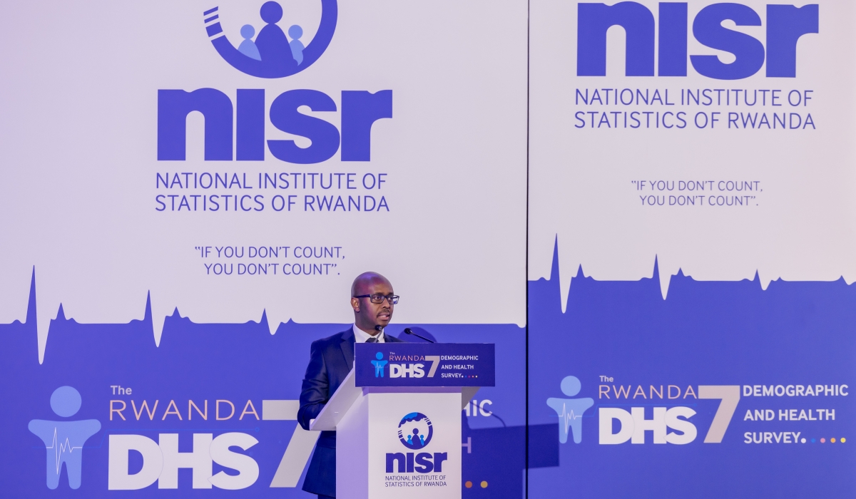 The Minister of Finance and Economic Planning, Yusuf Murangwa, addresses delegates at the launch of the 2025 Rwanda Demographic and Health Survey (RDHS) on December 17. Courtesy