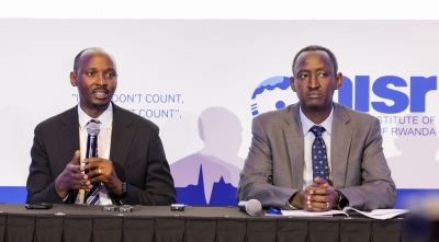 Health Minister Dr. Sabin Nsanzimana and Ivan Murenzi, the Director General of the National Institute of Statistics Rwanda (NISR) at the launch of the 2025 Rwanda Demographic and Health Survey (RDHS) on December 17.