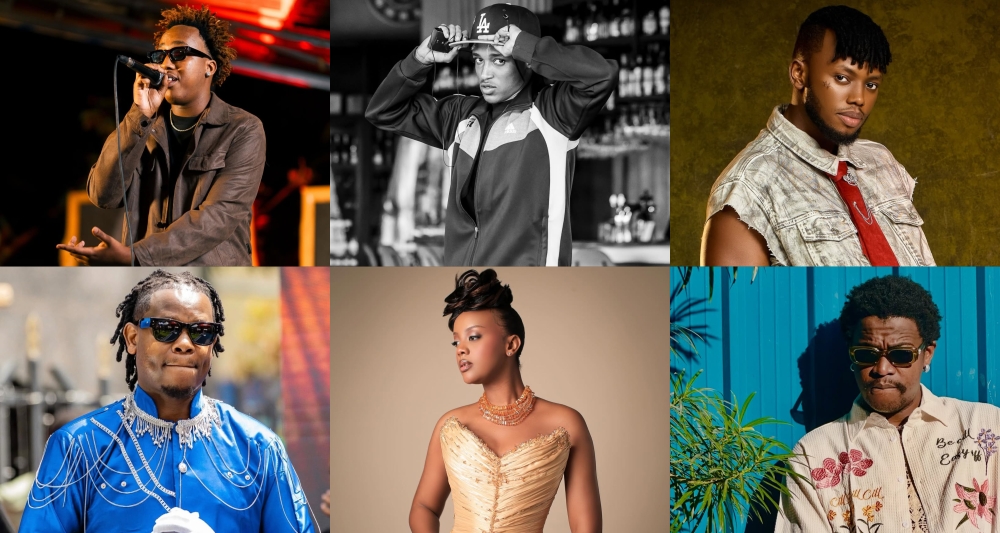 Clockwise from top left Shemi, Shmadoek, Chriss Eazy, Amalon, Butera Knowless, and Bruce Melodie, all with new releases this week. COURTESY.