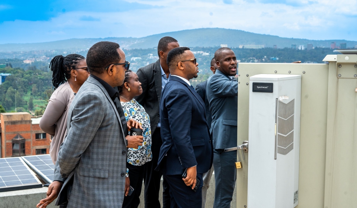 State Minister for ICT and Innovation Yves Iradukunda nd other officials during a guided tour as Rwanda Space Agency (RSA)  deployed the Geospatial Hub, also known as Geo-Hub. Courtesy