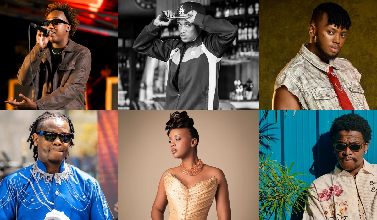 Clockwise from top left Shemi, Shmadoek, Chriss Eazy, Amalon, Butera Knowless, and Bruce Melodie, all with new releases this week. COURTESY.