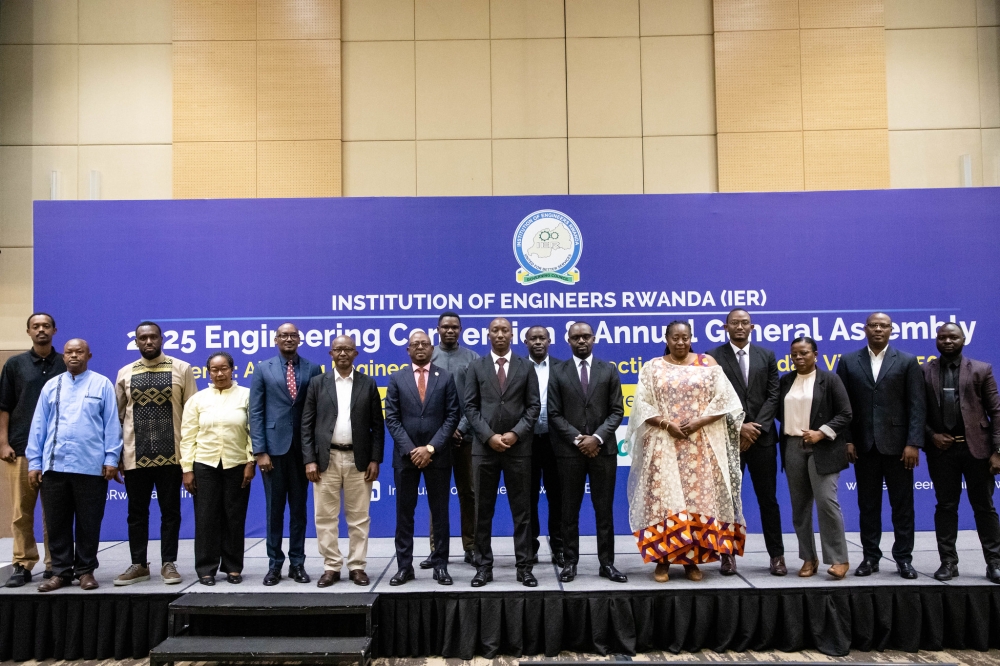 Officials pose for a group photo during the 2025 Engineering Convention and Annual General Assembly. Dan Gatsinzi