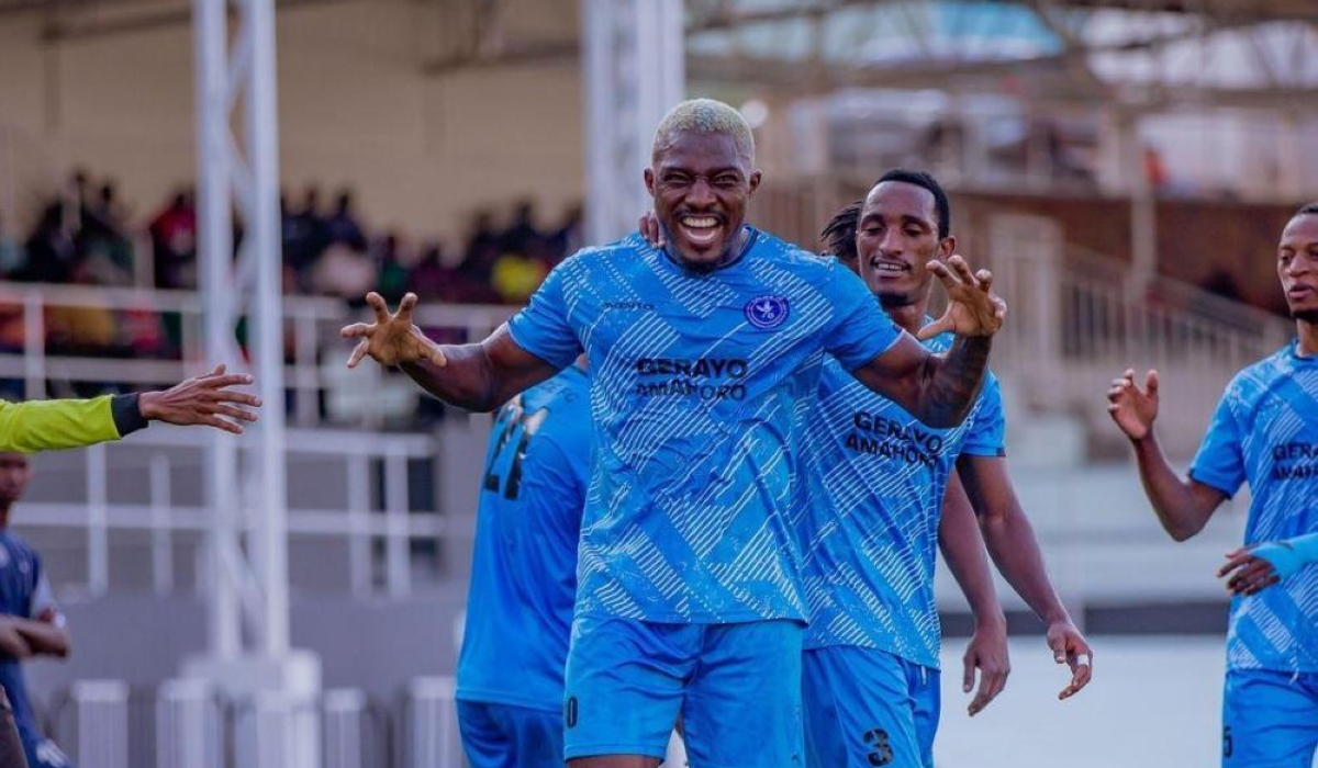 Striker Elijah Ani celebrates during the match between Police FC and Muhazi United in the 2024/25 Rwanda Premier League at Kigali Pele Stadium on Monday, September 23. Courtesy 