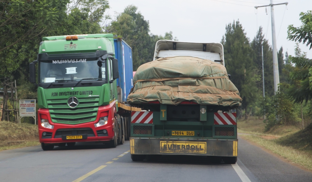 Cross-border trucks transporting goods from Tanzania  to Rwanda. Photo by Craish Bahizi..