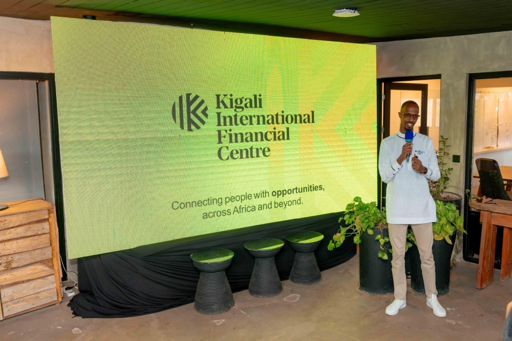 Herve Frederic Rugwizangoga delivers a presentation about Kigali International Financial Centre