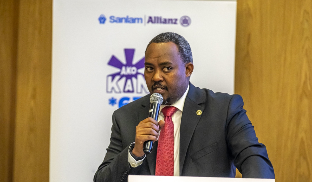 Andrew Kulayige, the CEO of Britam Insurance Rwanda and Chairperson of the Association of Insurers in Rwanda (ASSAR) addresses during a past meeting in Kigali