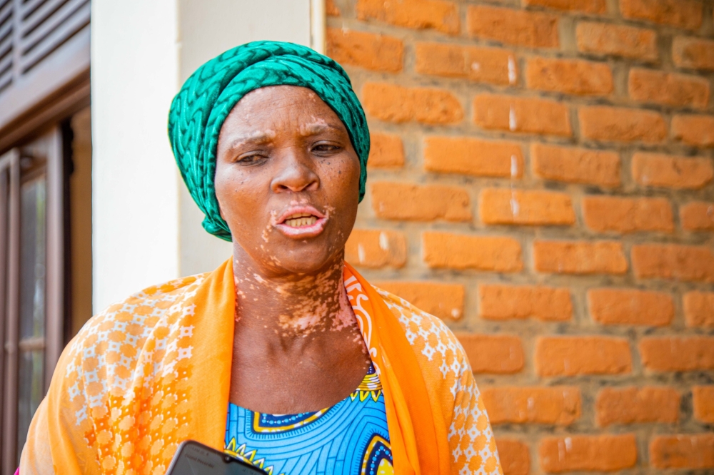 Seraphine Nyiranzabonimana, a farmer from Macuba Village in Murundi Cell, speaks to journalists