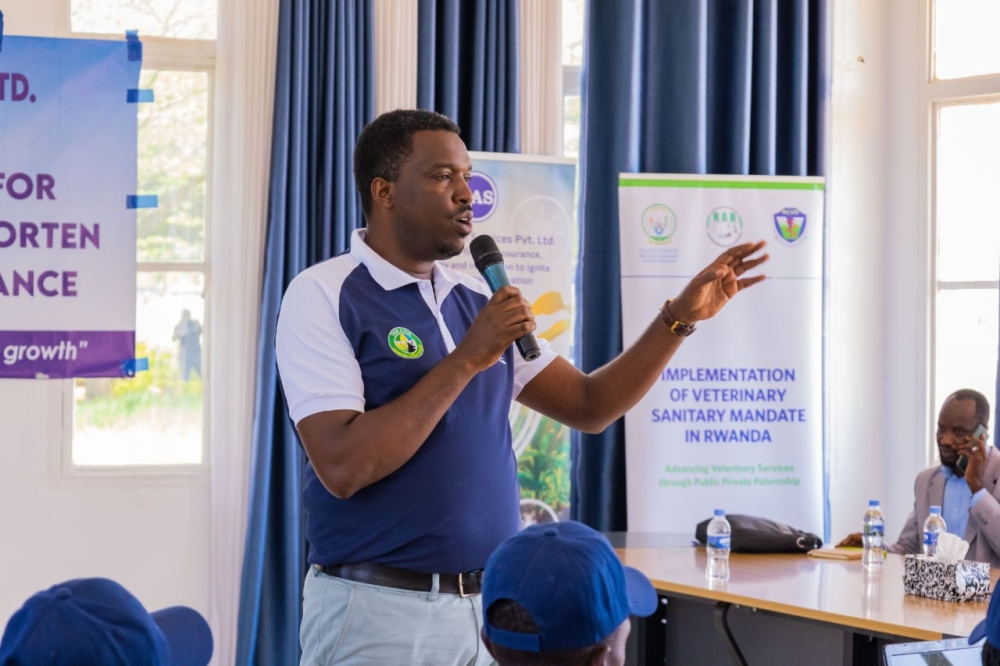 Lambert Niyonshuti, one of the trainers of the veterinarians during a training session.