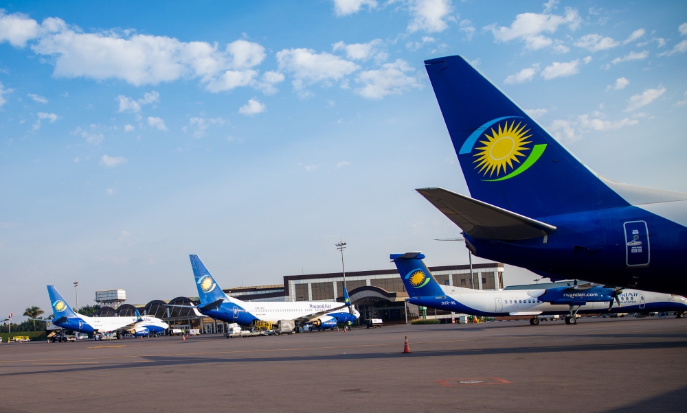 RwandAir planes at Kigali International Airport.