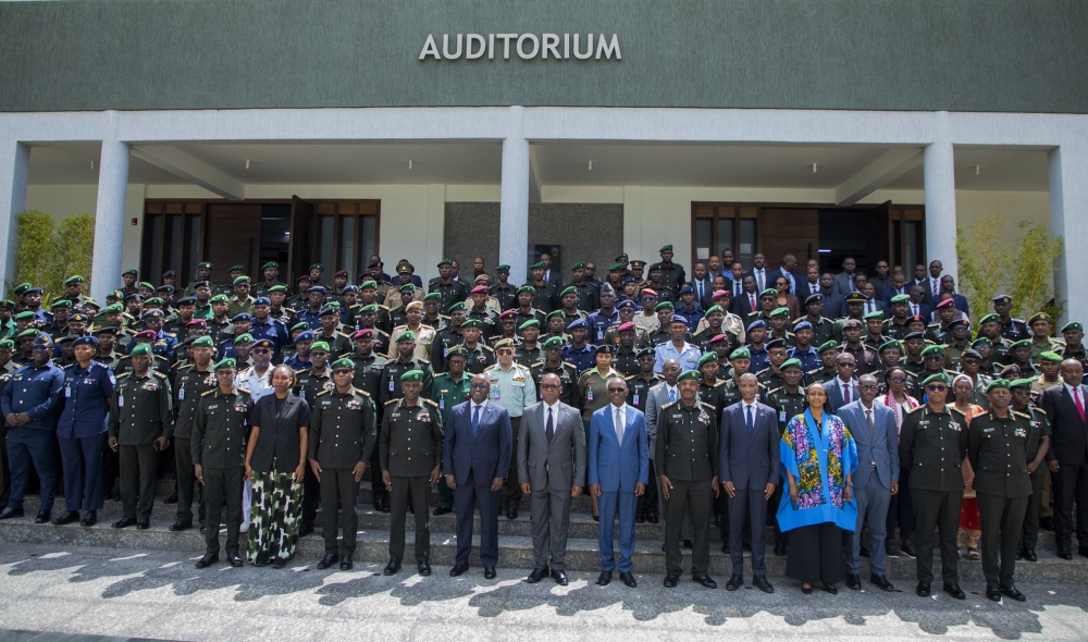 Officers and other participants pose for a group photo at the National Security Symposium 2026 opened on Friday, May 16, at Rwanda Military Academy in Gako in Bugesera. Photos by Craish Bahizi