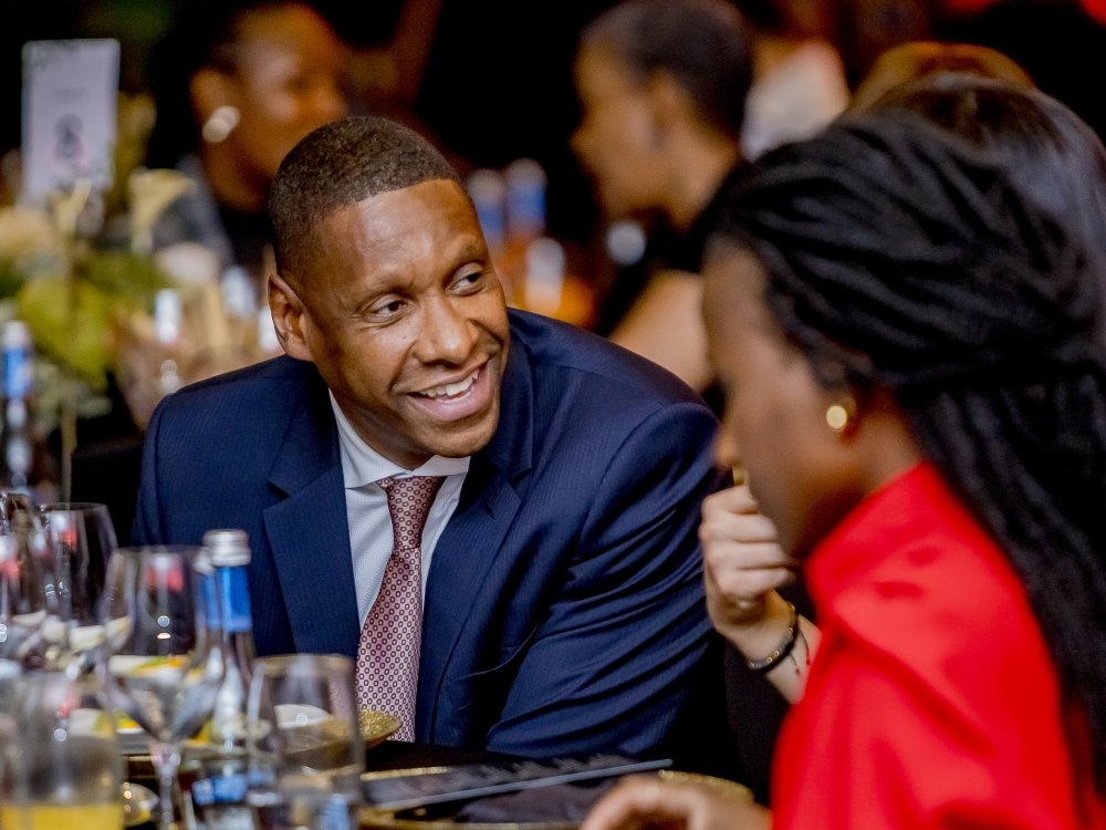 Masai Ujiri interacts with a participants at the event.