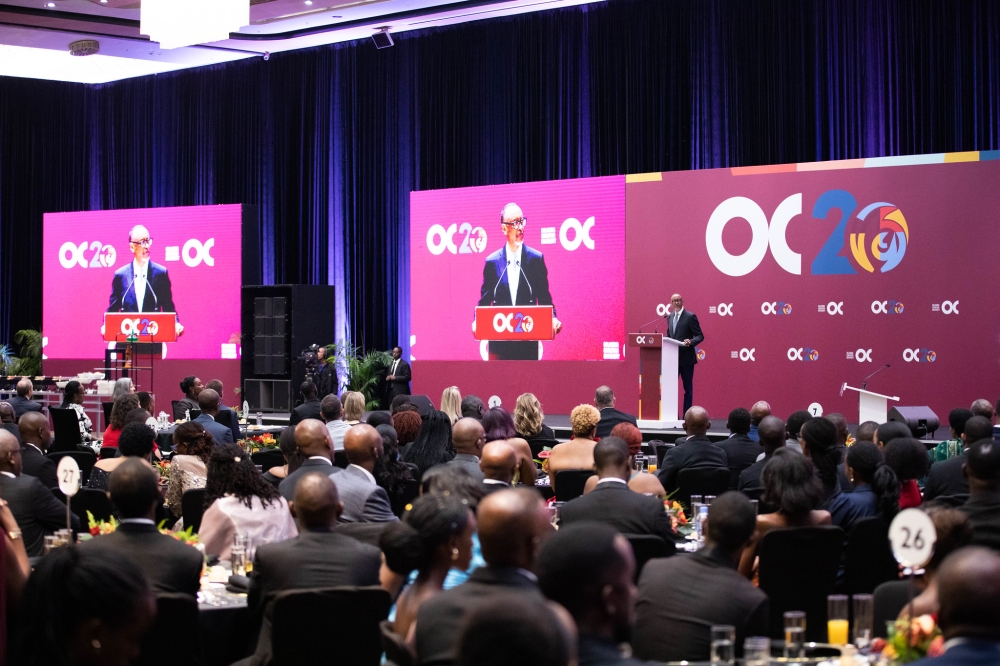 President Kagame addresses participants during the 20th anniversary celebrations of Oklahoma Christian University’s partnership with Rwanda.