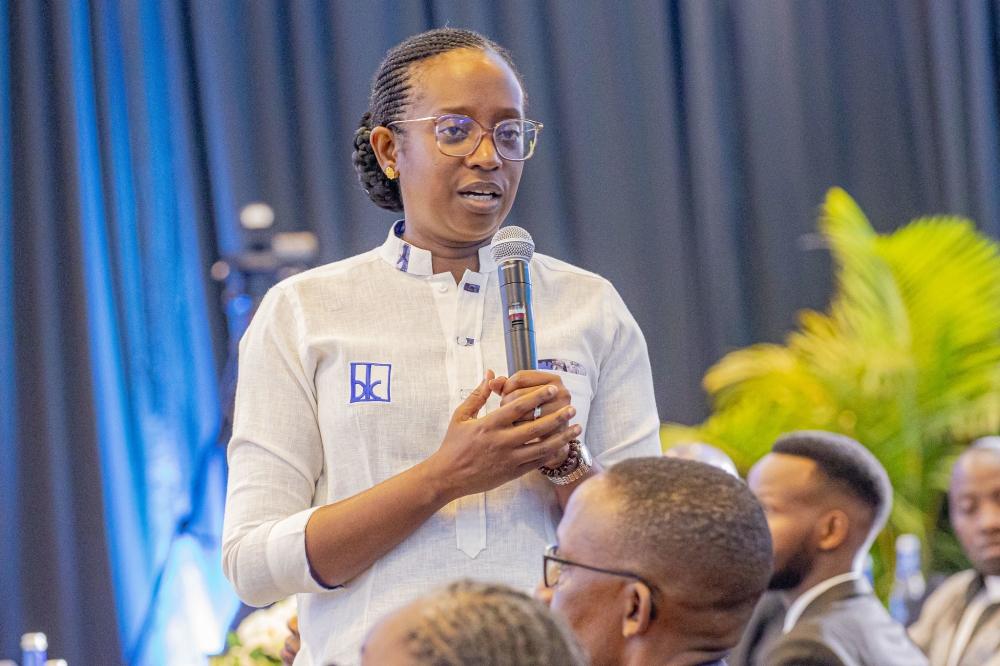 Bank of Kigali CEO Diane Karusisi gives a comment during the Group’s Annual General Meeting (AGM)