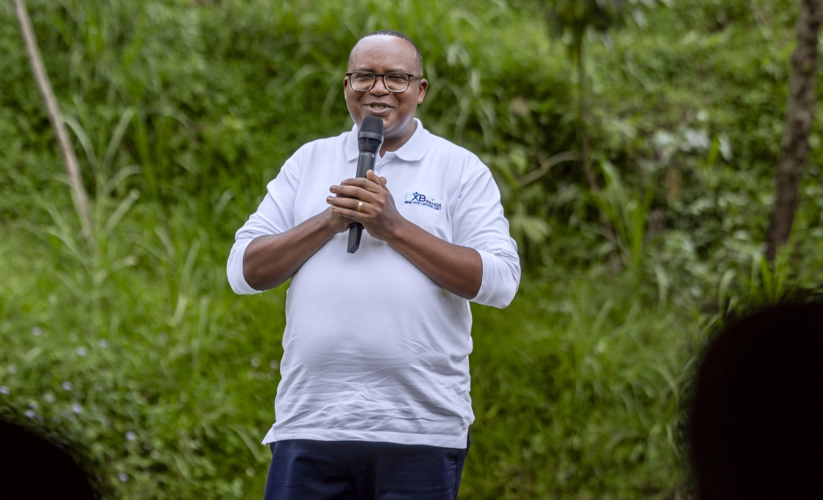 The Director of FXB Rwanda, Emmanuel Kayitana, speaks at the event.