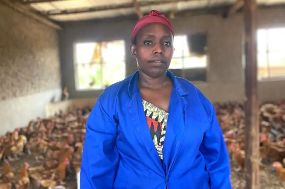 Murekatete in her poultry farm. She turned job-hunting frustration into a thriving poultry business. Courtesy photos.