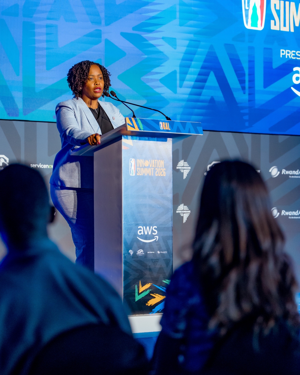 NBA Africa CEO Clare Aakamanzi speaks during BAL the 2026 BAL Innovation Summit  on Tuesday May 26. Courtesy