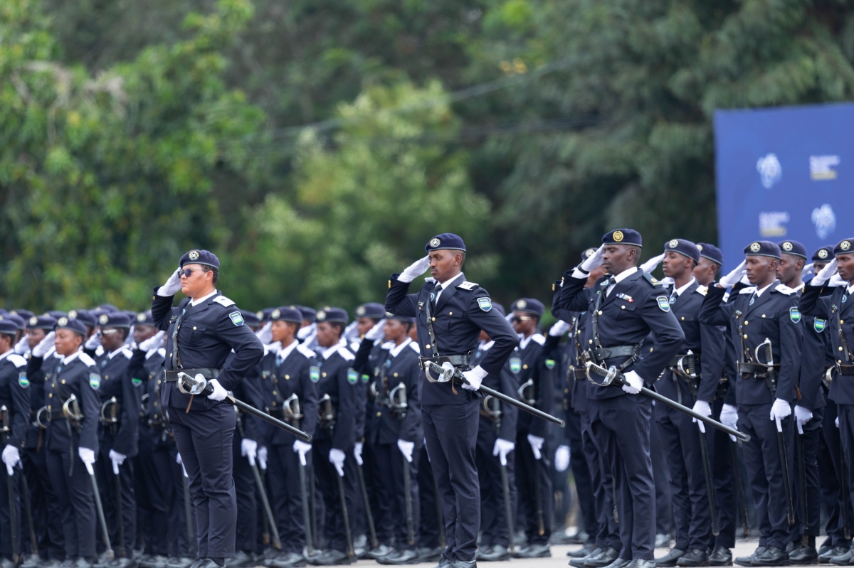 Newly commissioned officers during a parade at the ceremony at the Police Training School, Gishari in Rwamagana District.