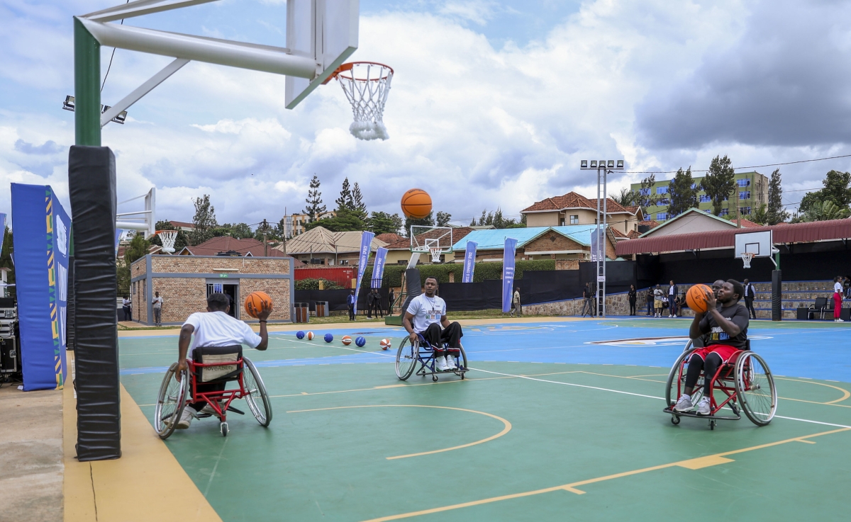 Wheelchair basketball players during a game at Kimironko basketball court in Kigali