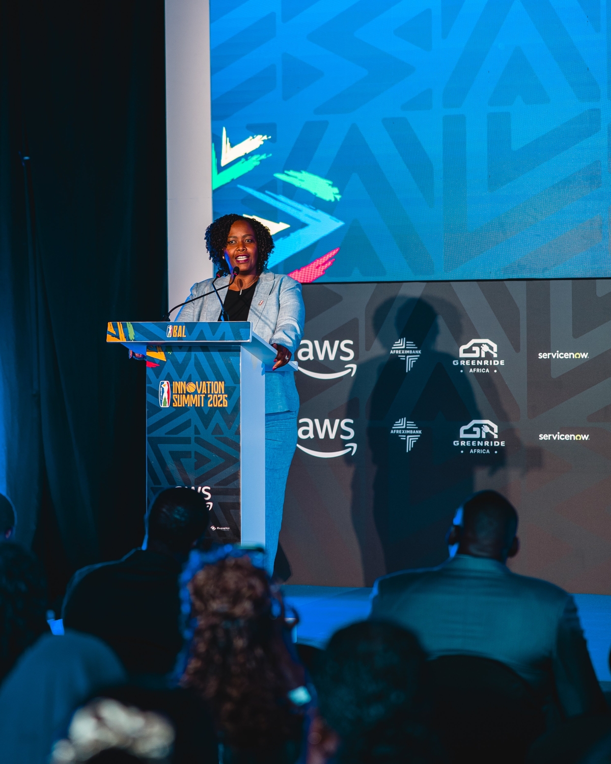 NBA Africa CEO Clare Aakamanzi speaks during BAL the 2026 BAL Innovation Summit in Kigali on Tuesday May 26. Courtesy