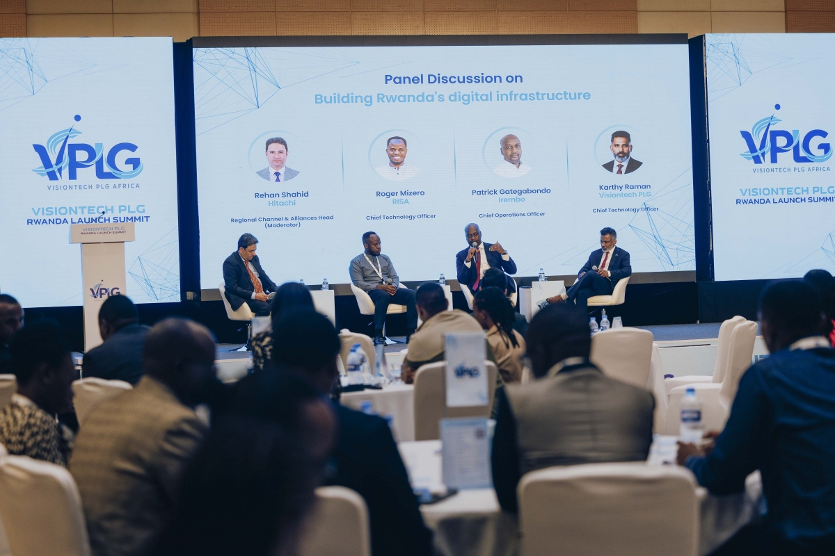 Delegates follow panelists in a discussion during VisiontechPLG Rwanda Launch Summit 2026, a high-level executive and policy forum in Kigali.