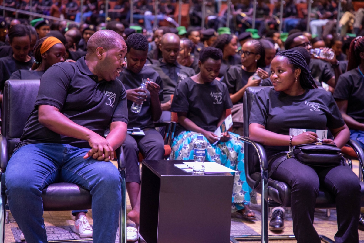 Mayor of Kigali City, Samuel Dusengiyumva chats with a delegate at the 13th edition of Igihango cy’Urungano at Intare Arena, in Kigali, on Saturday, May 30, 2026. PHOTO BY CRAISH BAHIZI