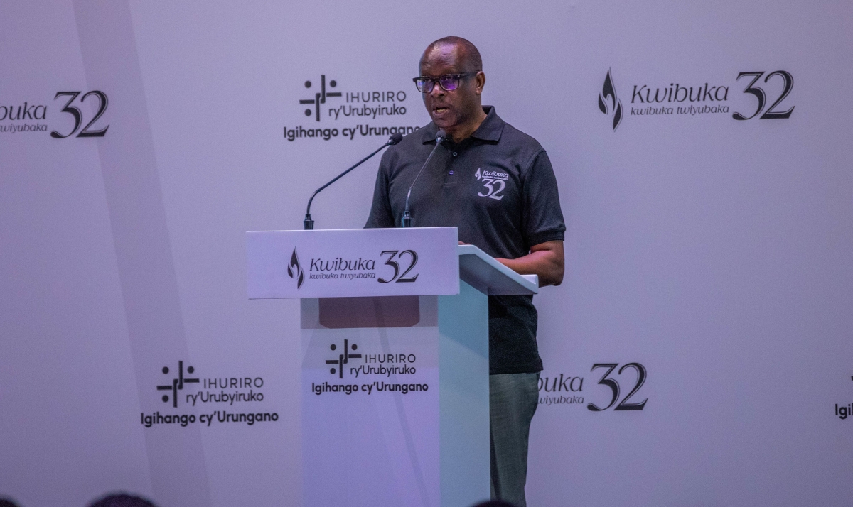 Jean-Damascène Bizimana, Minister of National Unity and Civic Engagement, addresses youths during the 13th edition of Igihango cy'Urungano.