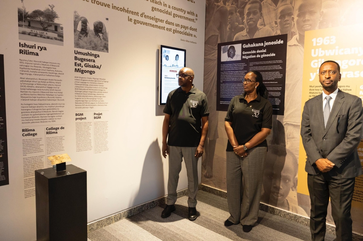 First Lady Jeannette Kagame and Minister Jean Damascene Bizimana tour the newly inaugurated museum on Saturday on May 30.