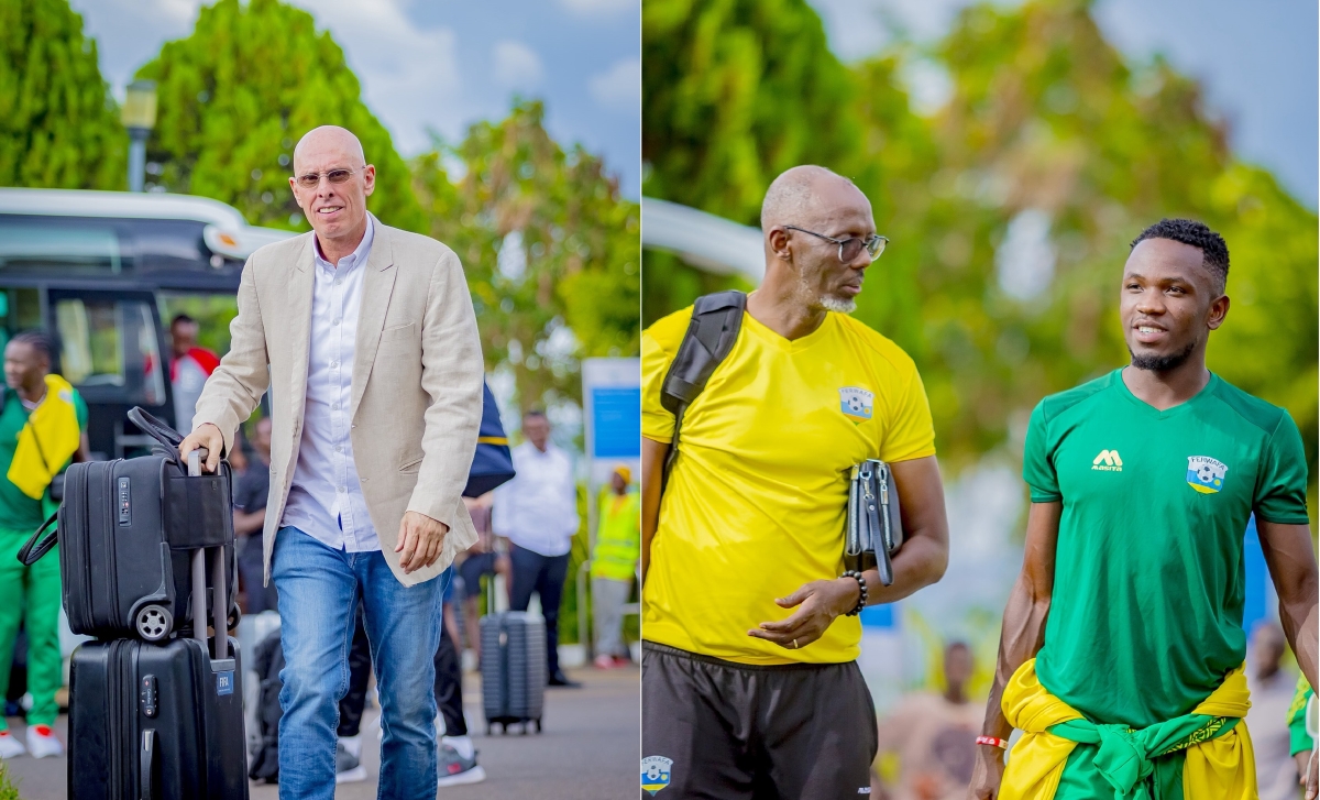 Amavubi head coach Constantine and his assistant Eric Nshimiyimana and players on their arrivals at Kigali International Airport. Courtesy