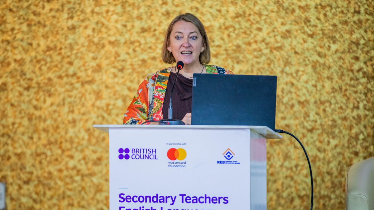 Sarah Paterson, project team leader at the British Council, addreses participants at the meeting in Kigali. All photos by Craish BAHIZI