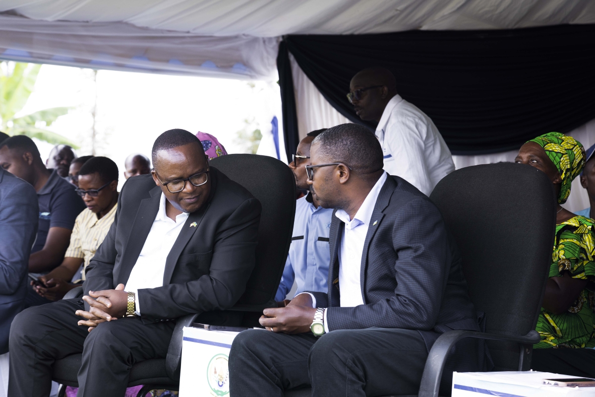 Emmanuel Kayitana, Executive Director of FXB Rwanda interacts with Jean-Paul Habineza, Vice Mayor in charge of Economic Development in Gisagara District at the event.