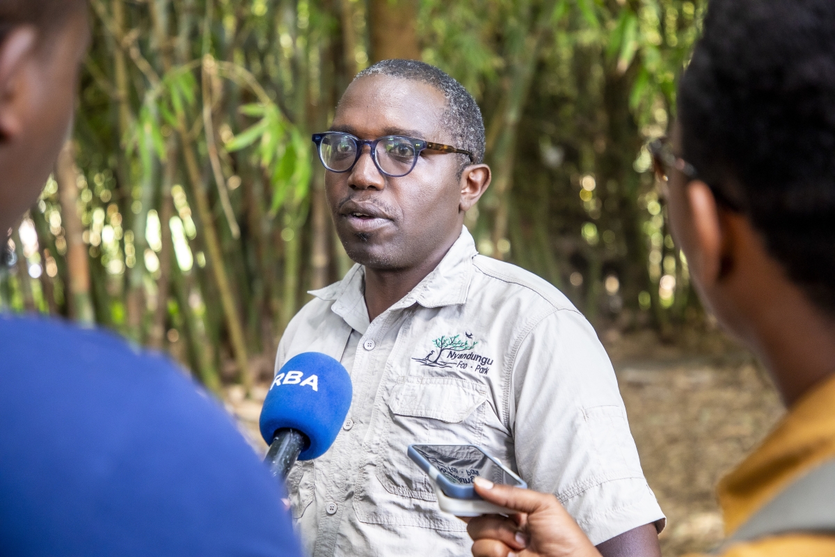 Nyandungu Eco-Park Manager Ildephonse Kambogo, speaks to journalists at Nyandungu on Tuesday, June 9. Photos by Kellya Keza