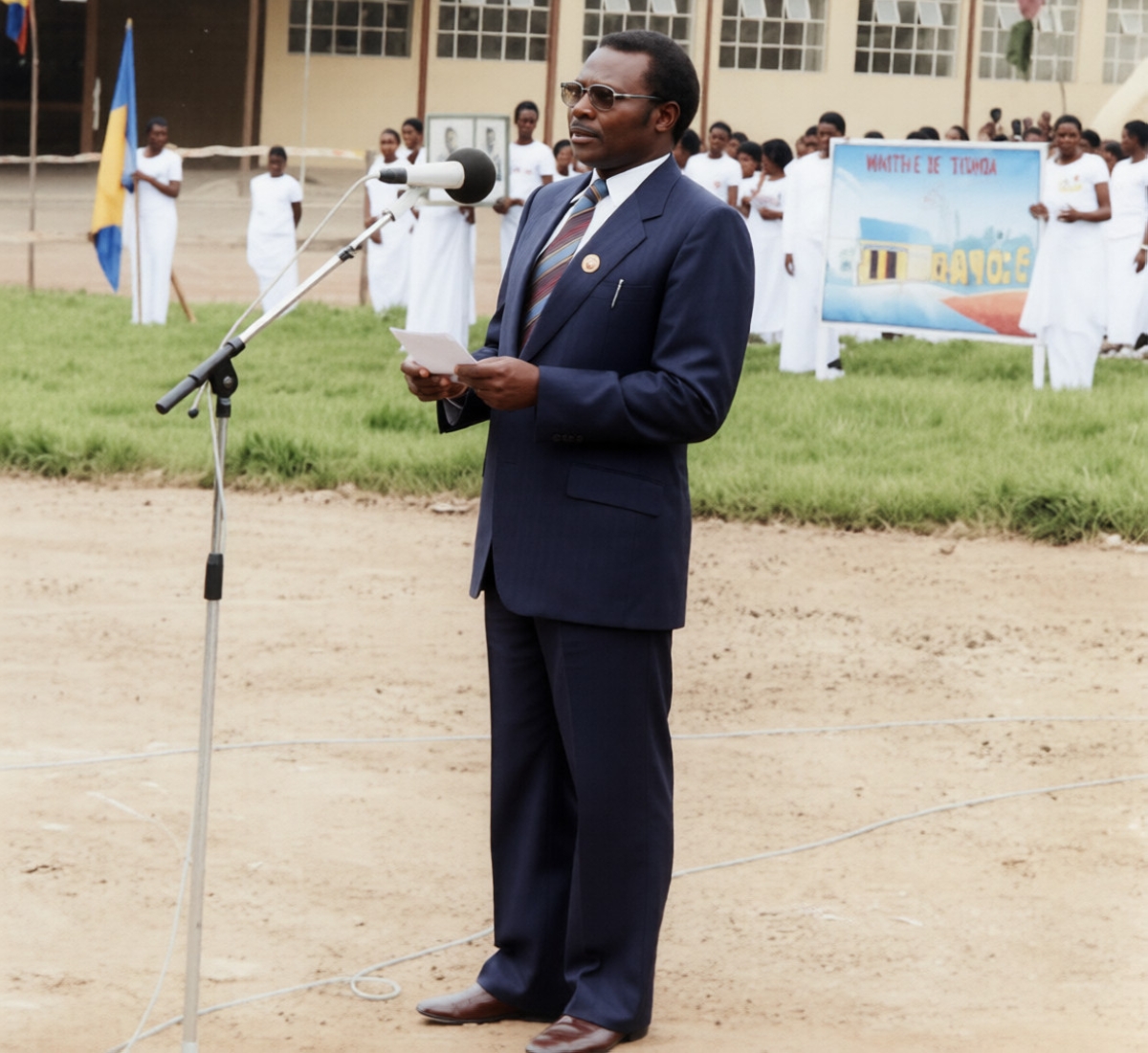 Kabuga speaking at the opening of his flour mill in Byumba, 10 October 1987 – during the ‘golden years’ of Akazu when the businessman expanded his real estate, tea, transport and flour empire to become Rwanda’s first ‘billionaire.’