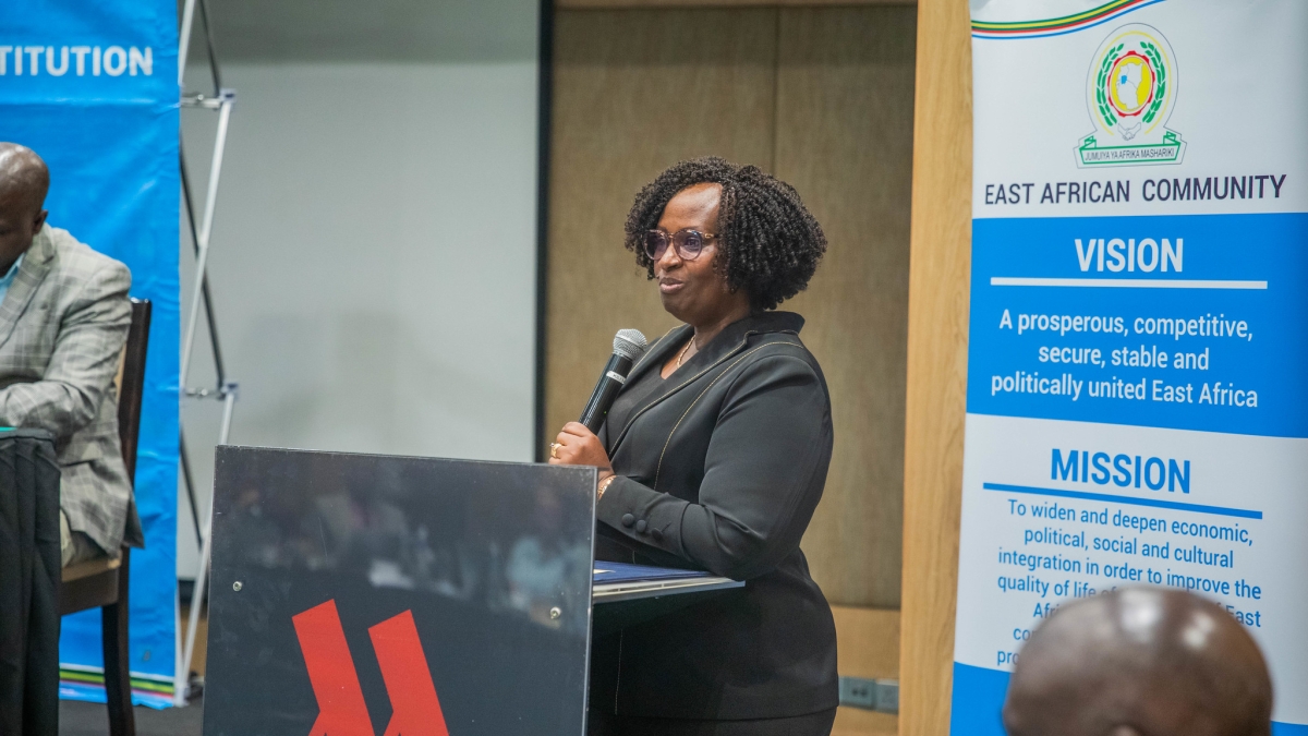 Usta Kayitesi, Rwanda's Minister of State for Foreign Affairs speaks at the launch of the consultations in Kigali on Monday, June 15.