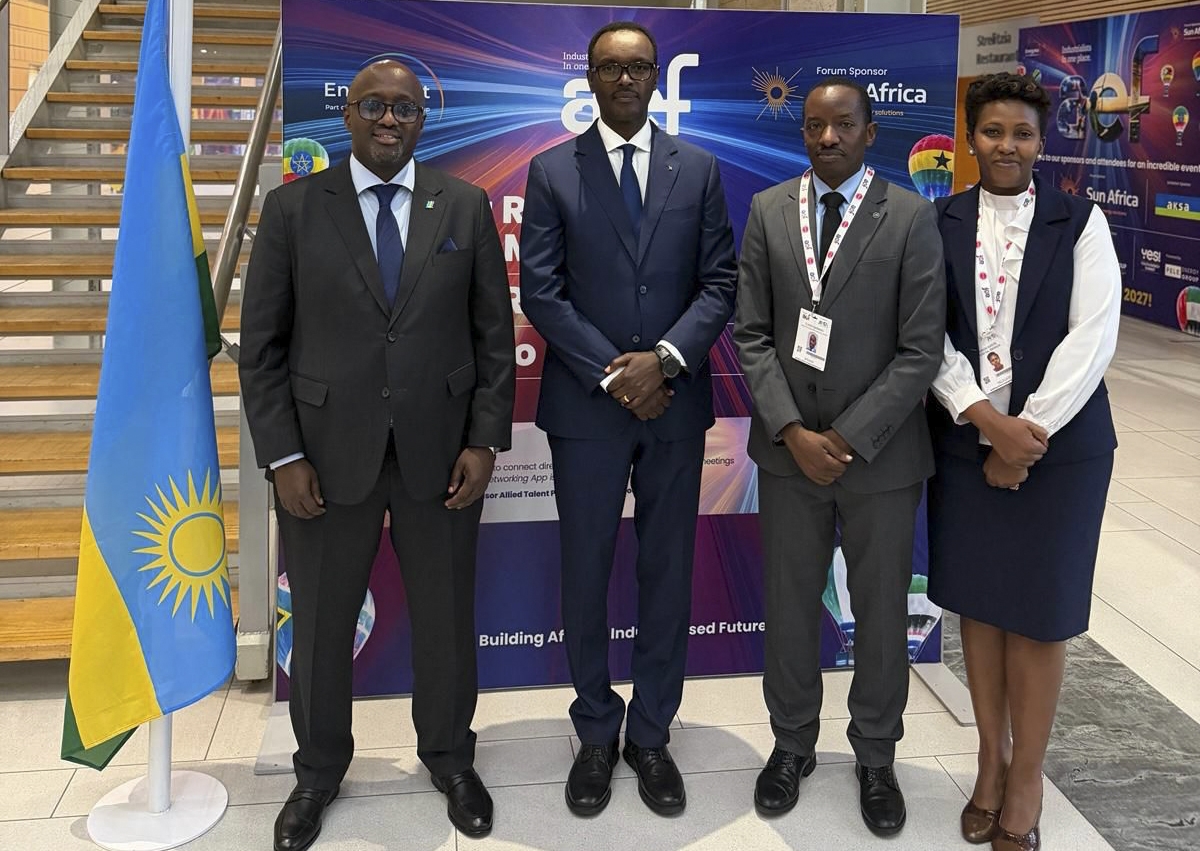 Minister Olivier Nduhungirehe, Rwanda's Amabassador to South Africa Emmanuel Hategeka and other delegates at the meeting.