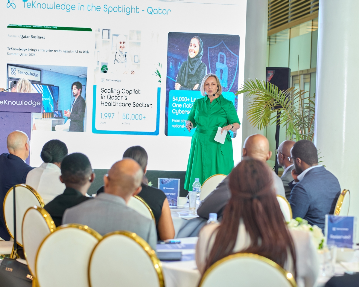 TeKnowledge President and CEO, Aileen Allkins addresses delegates during the launch of the company's services in Rwanda on June 18. Courtesy