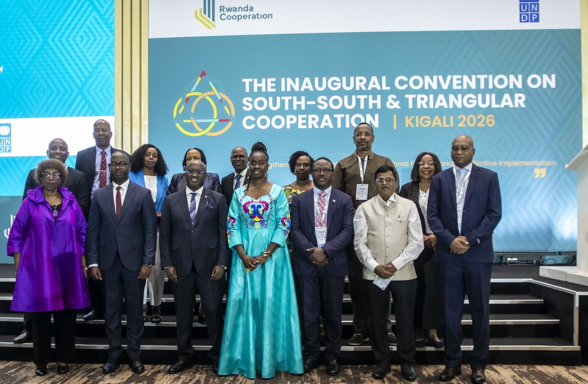 Officials posing por a group photo at the inaugural Convention on South-South and Triangular Cooperation, in Kigali on June 22.