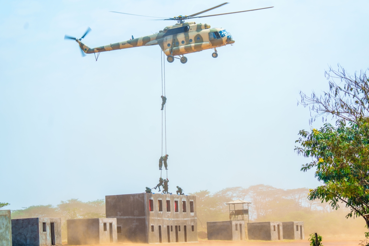 Officers showcase skills and techniques acquired during a four-month training program at the Basic Military Training Centre (BMTC) in Nasho, Kirehe District.