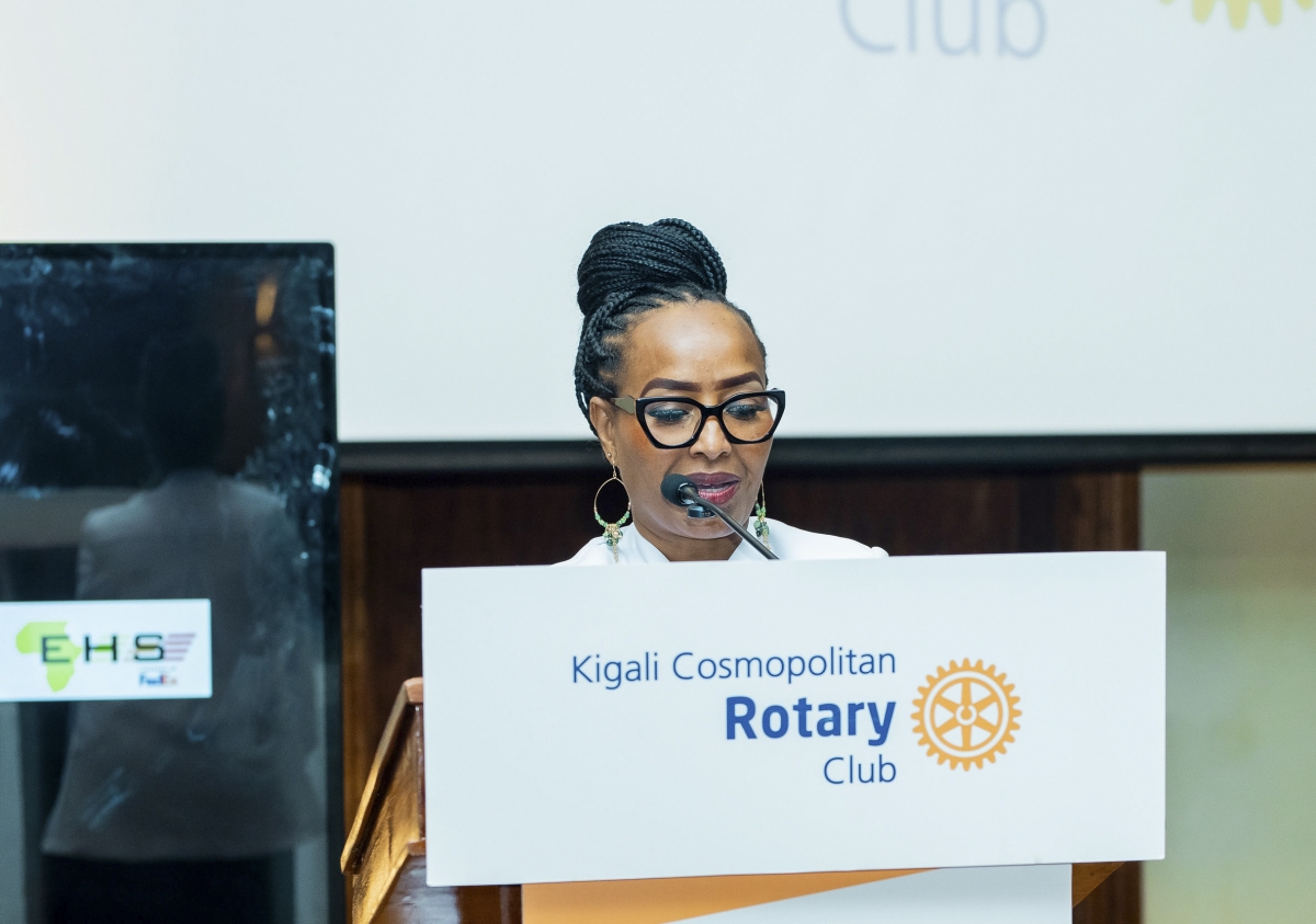Amb. Janet Mwawasi Oben, the Kenyan High Commissioner to Rwanda, speaks as the guest of honour at the event.