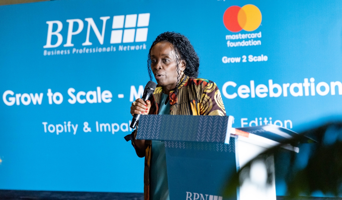 Alice Nkulikiyinka, Country Director of BPN Rwanda, addresses participants at the event. Photos by Dan Gatsinzi