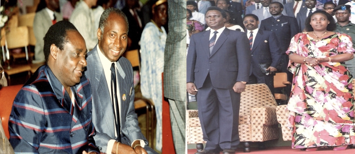 Z with his businessman brother Seraphim Rwabukumba enjoying power and its many financial rewards, Kigali, early 1990s
Right: Habyarimana with wife Agathe - behind the President is Z’s brother and security chief Col. Elie Sagatwa - the malevolent eyes and ears of the regime.