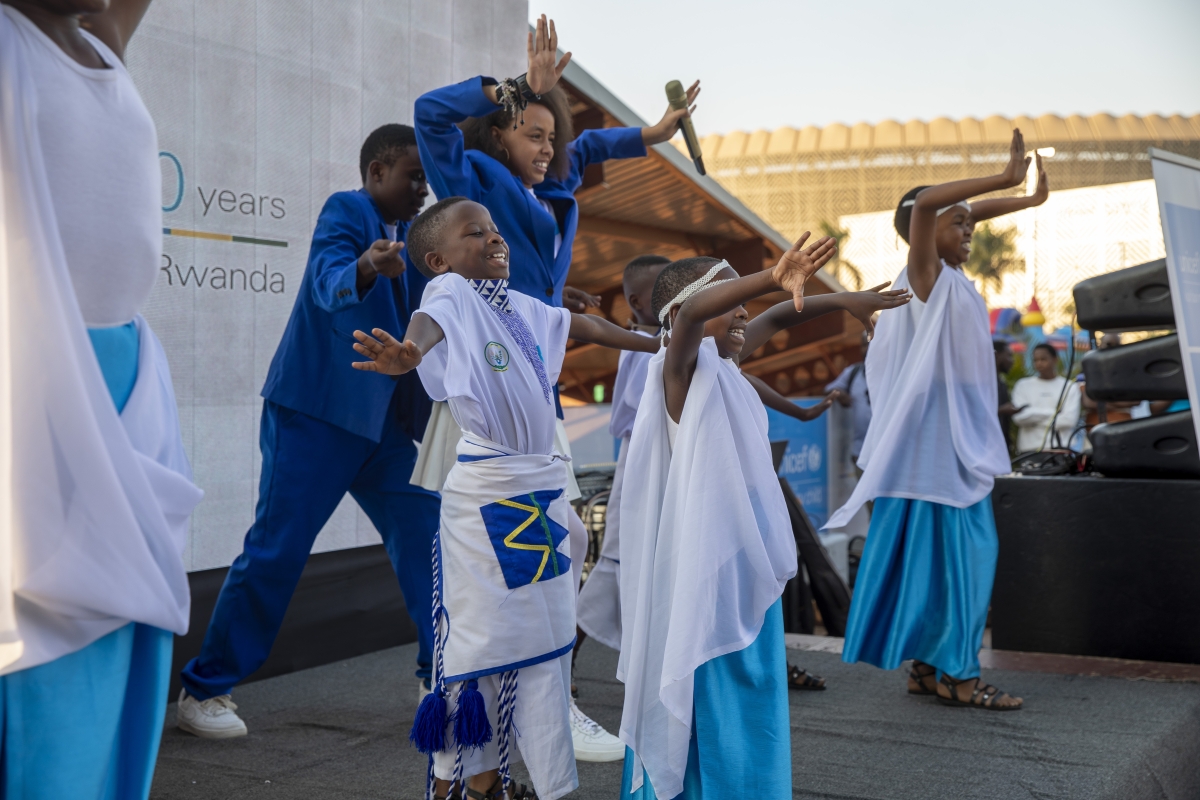 A melody for impact as children from Sherrie Silver Foundation perform the song marking UNICEF Rwanda’s 40 years of impact on advancing child rights, on June 26, 2026 in Kigali. Photo by Kellya Keza..