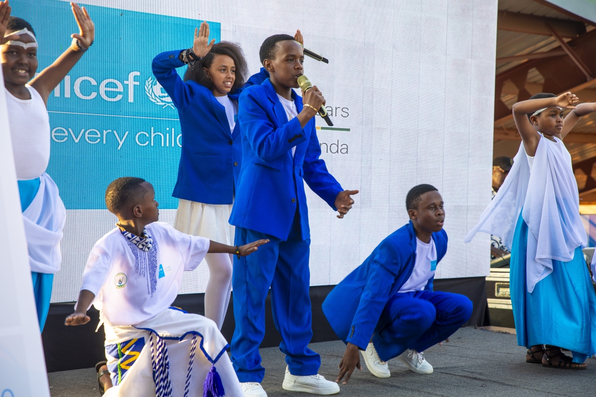 A melody for impact as children from Sherrie Silver Foundation perform the song marking UNICEF Rwanda’s 40 years of impact on advancing child rights, on June 26, 2026 in Kigali. Photo by Kellya Keza.