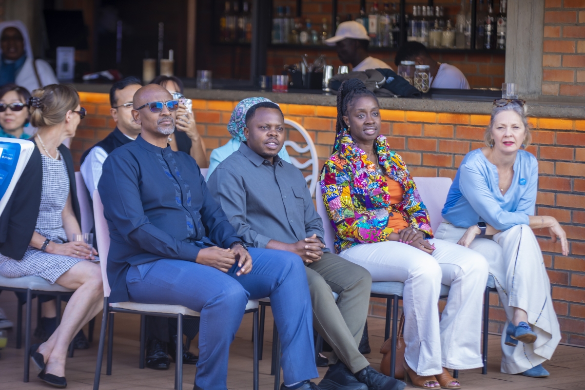 Left to right: Minister of Education Joseph Nsengimana, Minister of Youth and Arts Jean-Népo Abdallah Utumatwishima, UNDP Resident Representative Fatmata Lovetta Sesay, and UNICEF Country Representative Lieke van de Wiel at the event. Photo by Kelllya Keza.