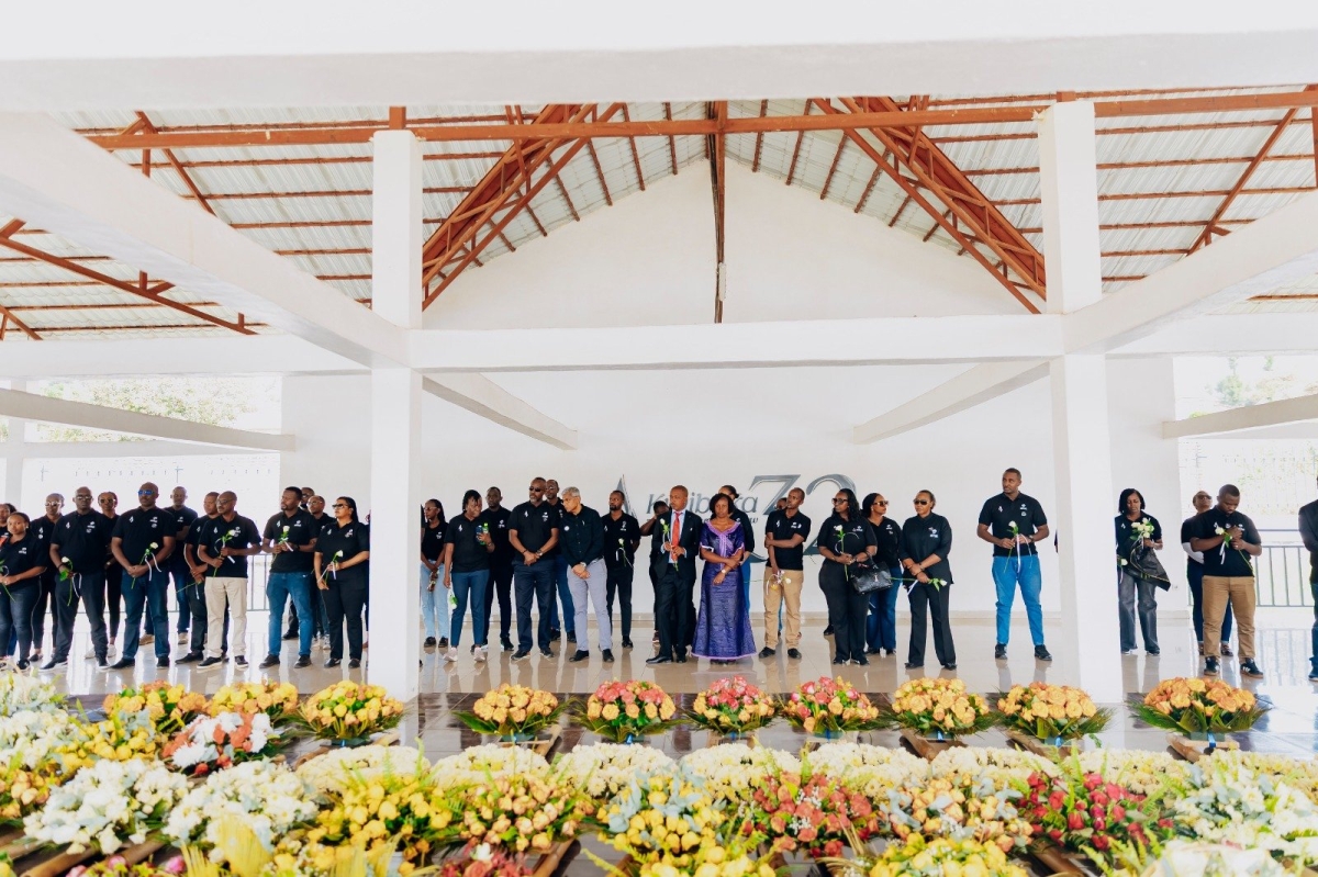 Airtel Rwanda and Airtel Money Rwanda management and staff, observe a moment of silence in honour of the victims.