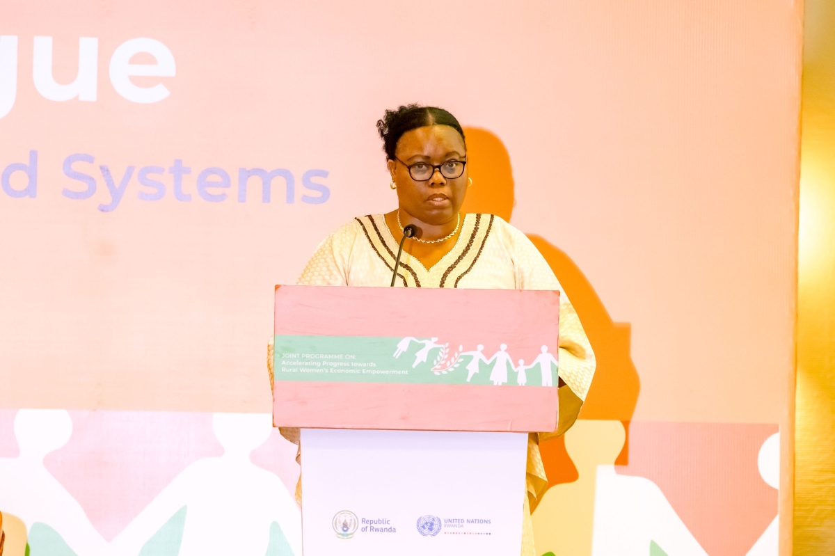 Solange Uwituze, State Minister in the Ministry of Agriculture and Animal Resources, speaks  during discussions on financing gender equality in agri-food systems held on June 24