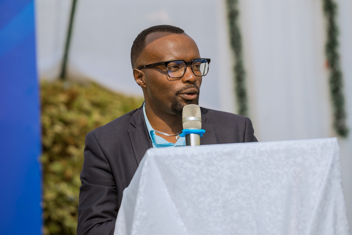 Gilbert Vice mayor of Muhanga district, speaks at the event.
