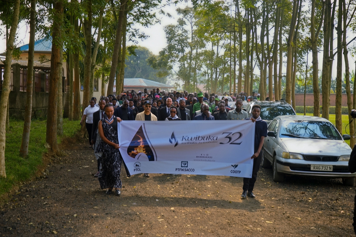 The management and staff of Pfunda Tea Company during a walk to remember at Nyundo Genocide Memorial in Nyundo Sector, Rubavu District, where more than 1,000 Genocide victims are laid to rest.