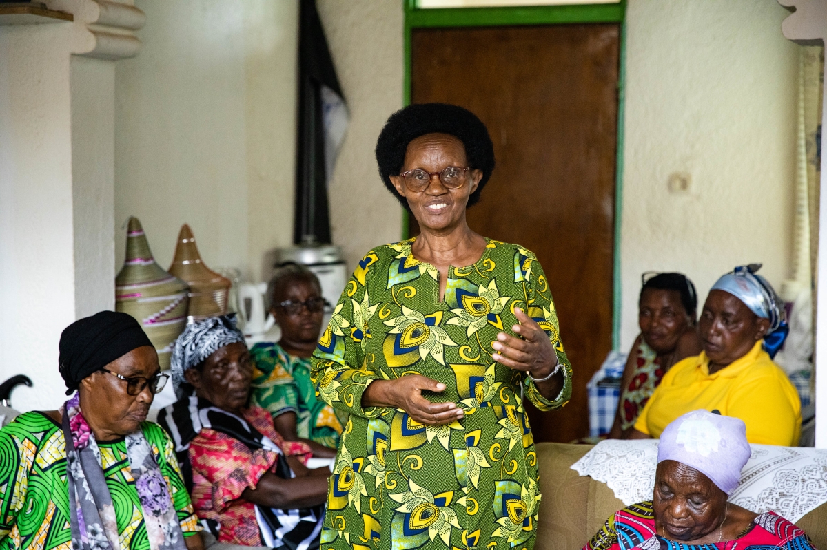 Debura Madama, a 66-year-old  genocide survivor,  welcomes Zaria Courts staff during a visit at the Genocide Survivors Village in Mageragere, Nyarugenge District,  on June 30. Dan Gatsin