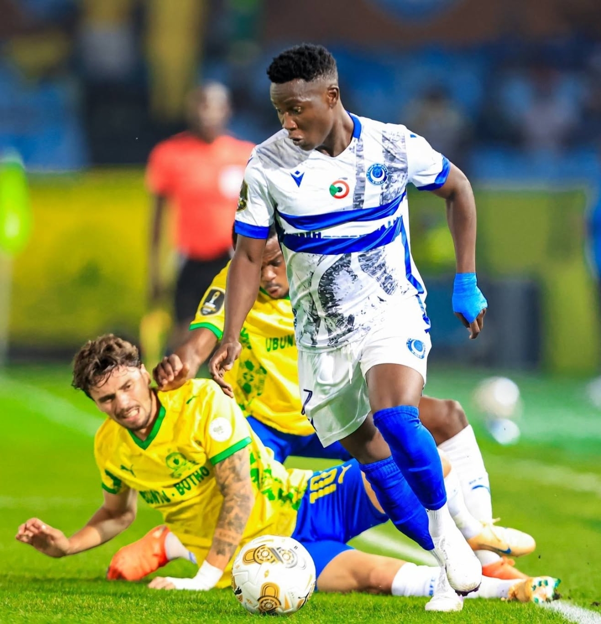 Al Hilal's Burundian winger Jean-Claude Girumugisha wins possession of the ball against Mamelodi Sundowns during a match at Amahoro Stadium in Kigali