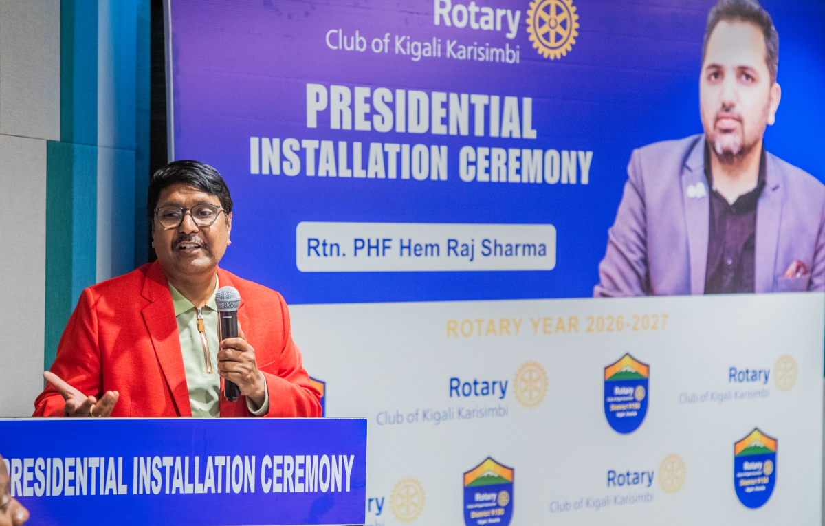 Rotary's Assistant District Governor Jwala Vijay Kumar Chaluvadi speaks at the ceremony in Kigali. Photos by Craish BAHIZI